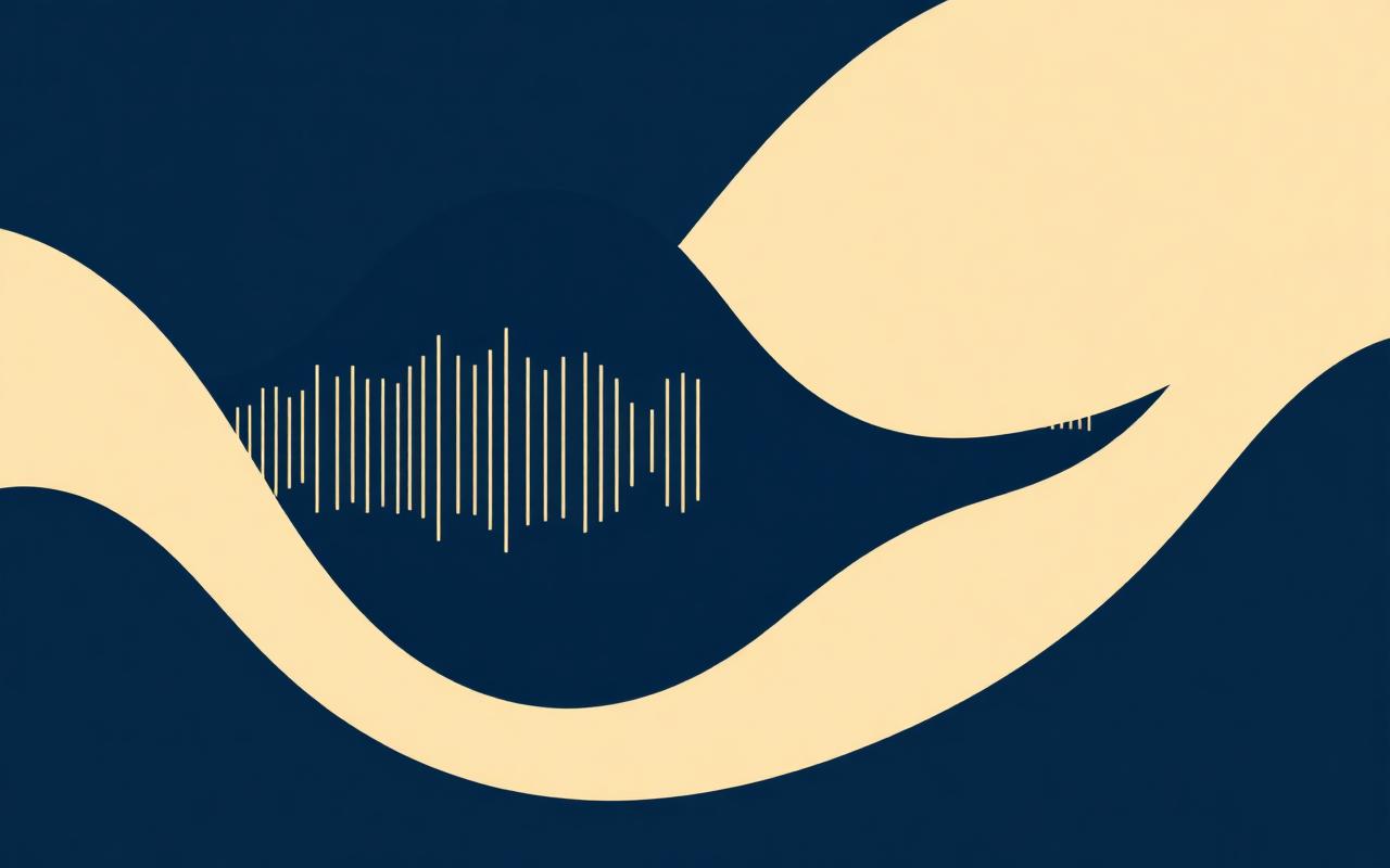 Hình minh hoạ trừu tượng về sóng âm và chữ — biểu tượng brand voice trong AI